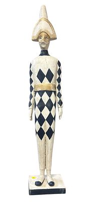 MID CENTURY FLORENTINE ITALIAN HARLEQUIN. Vintage 1970s hand carved Florentine standing 
