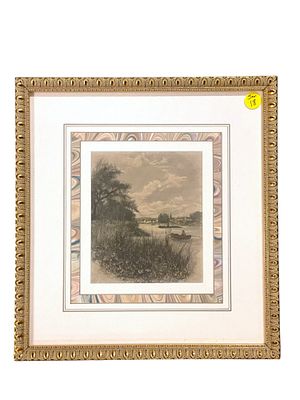 19th c AQUATINT ENGRAVING A.W. HENLEY BOATING ON THE THAMES. 19th c English Aquatint Engraving 