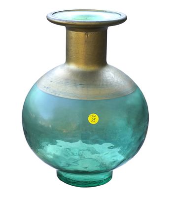 HAND BLOWN GLASS VASE FROM SPAIN 14". Large Hand Blown Glass Vase with gilt trim from Spain. 
