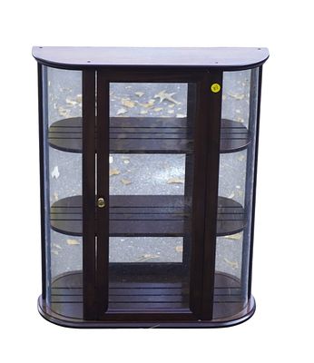 CURVED GLASS MAHOGANY DISPLAY CASE. 20th c. Curved Glass Mirrored Back 2 Shelf Mahogany Display 