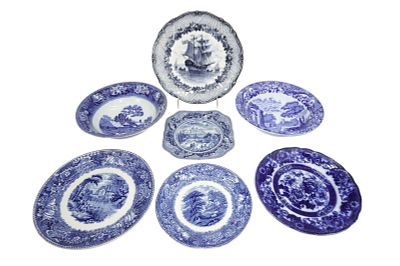 7 pc ANTIQUE BLUE & WHITE SPODE - WEDGWOOD + MORE. Copeland Spode Large Bowl "Italian" 9.5. 
