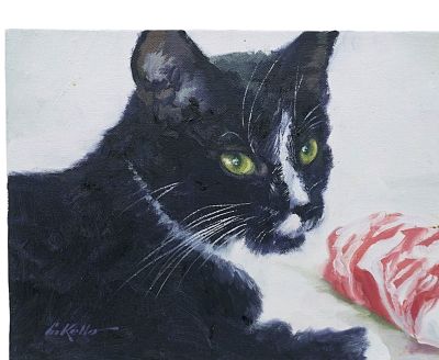 CHARLES KELLO (1942-2014) PORTRAIT OF MR B. Original Oil of Canvas Cat Portrait "Mr. B" by 