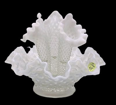 FENTON WHITE OPALESCENT HOBNAIL EPERGNE. Fenton White Opalescent Hobnail Epergne. Measures 