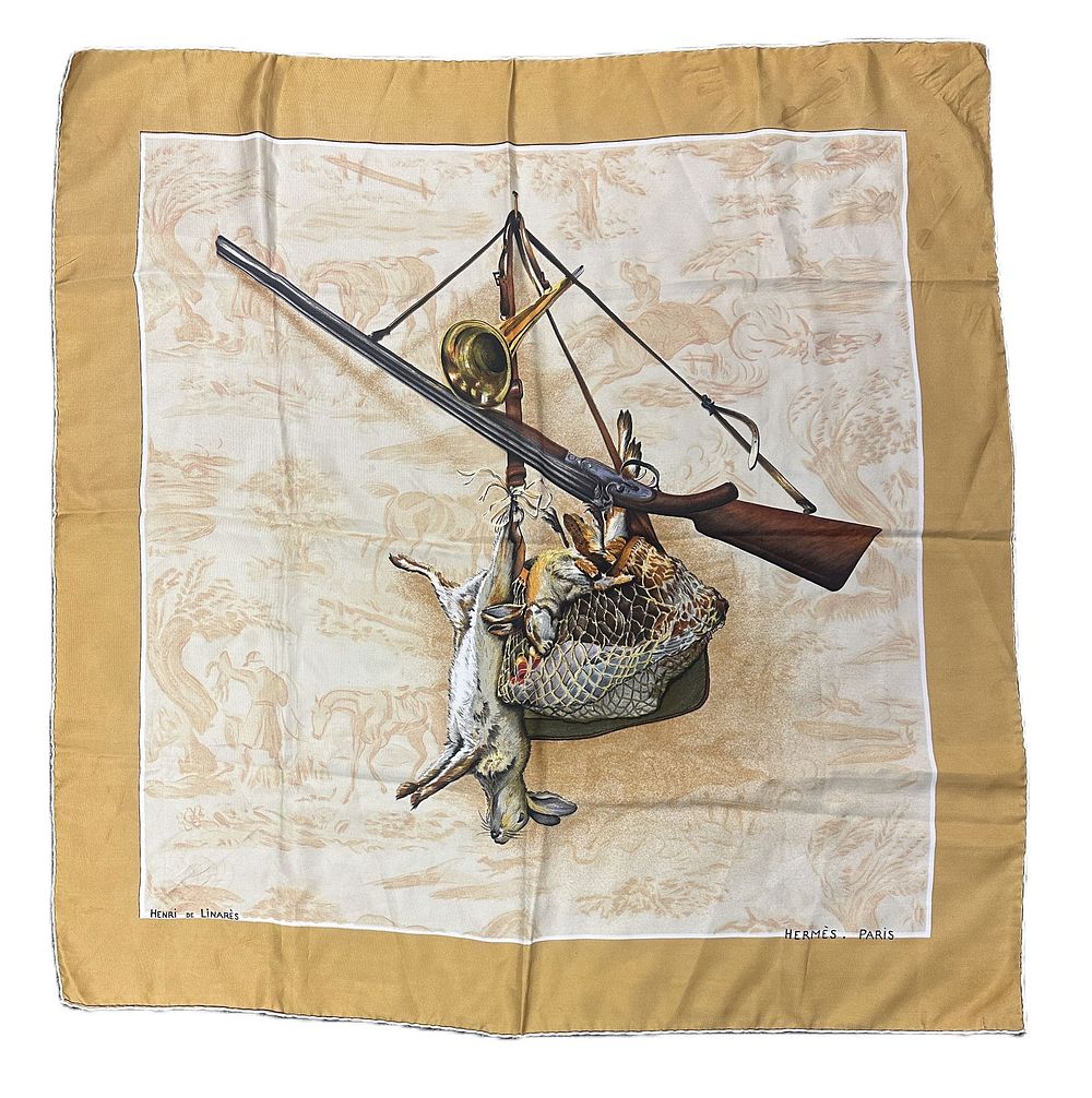 Lot 158: VINTAGE HERMES THE HUNTER'S RETURN SILK SCARF