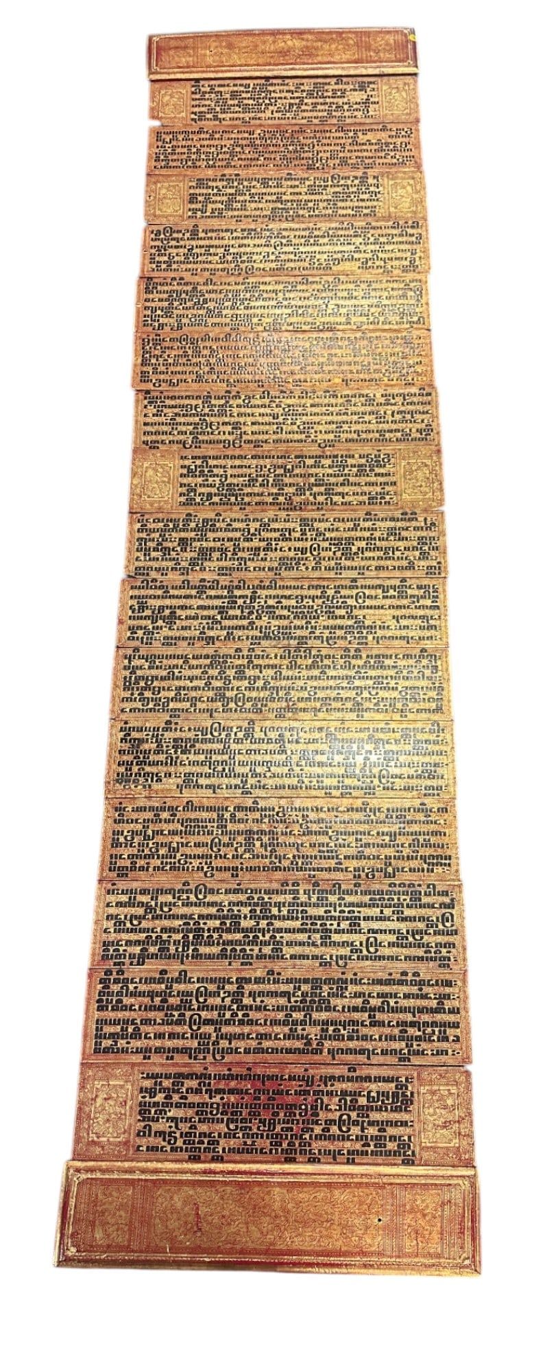 Lot 180: 19th c BURMESE GILT LACQUERED SUTRA