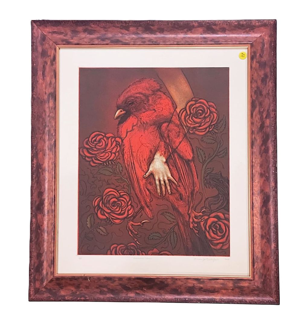 Lot 182: OSCAR J GILLESPIE ENGRAVING & AQUATINT CARDINAL ROSE