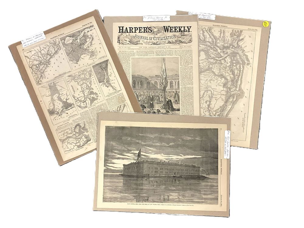 Lot 207: LOT OF 4 HARPER'S WEEKLY HISTORICAL MAPS & ARTICLES OF CHARLESTON, SC 1861-1863