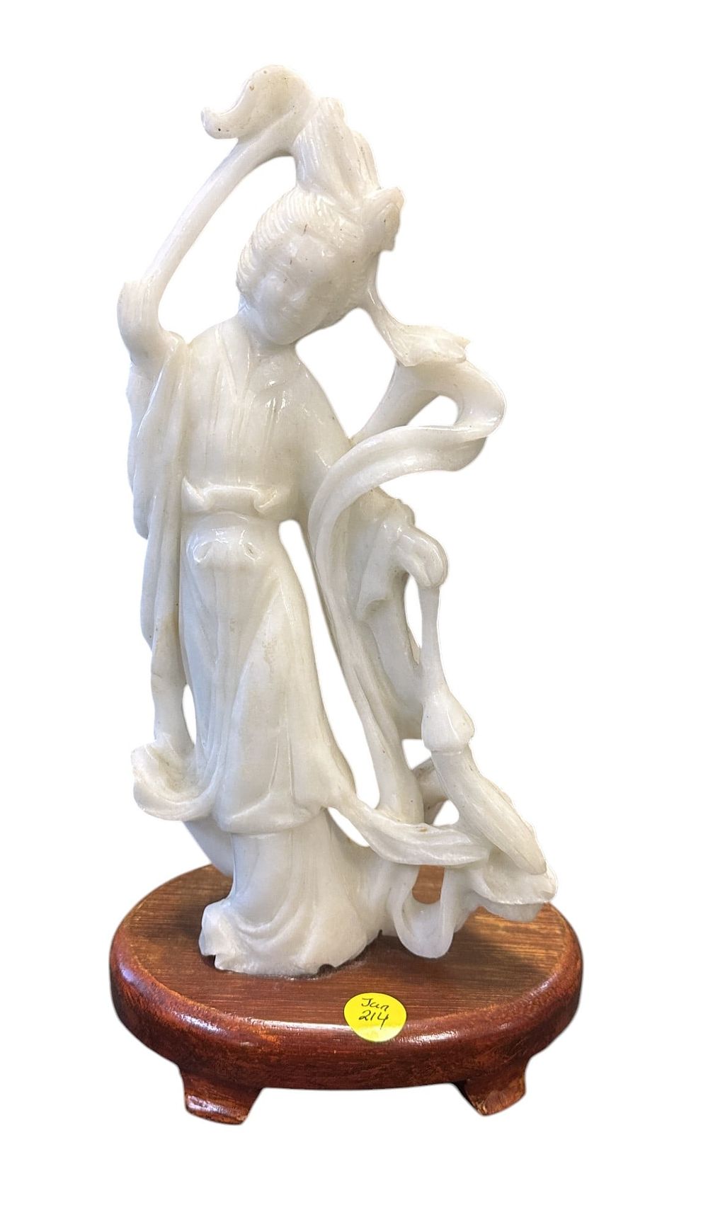 Lot 214: CHINESE CARVED WHITE JADE GEISHA
