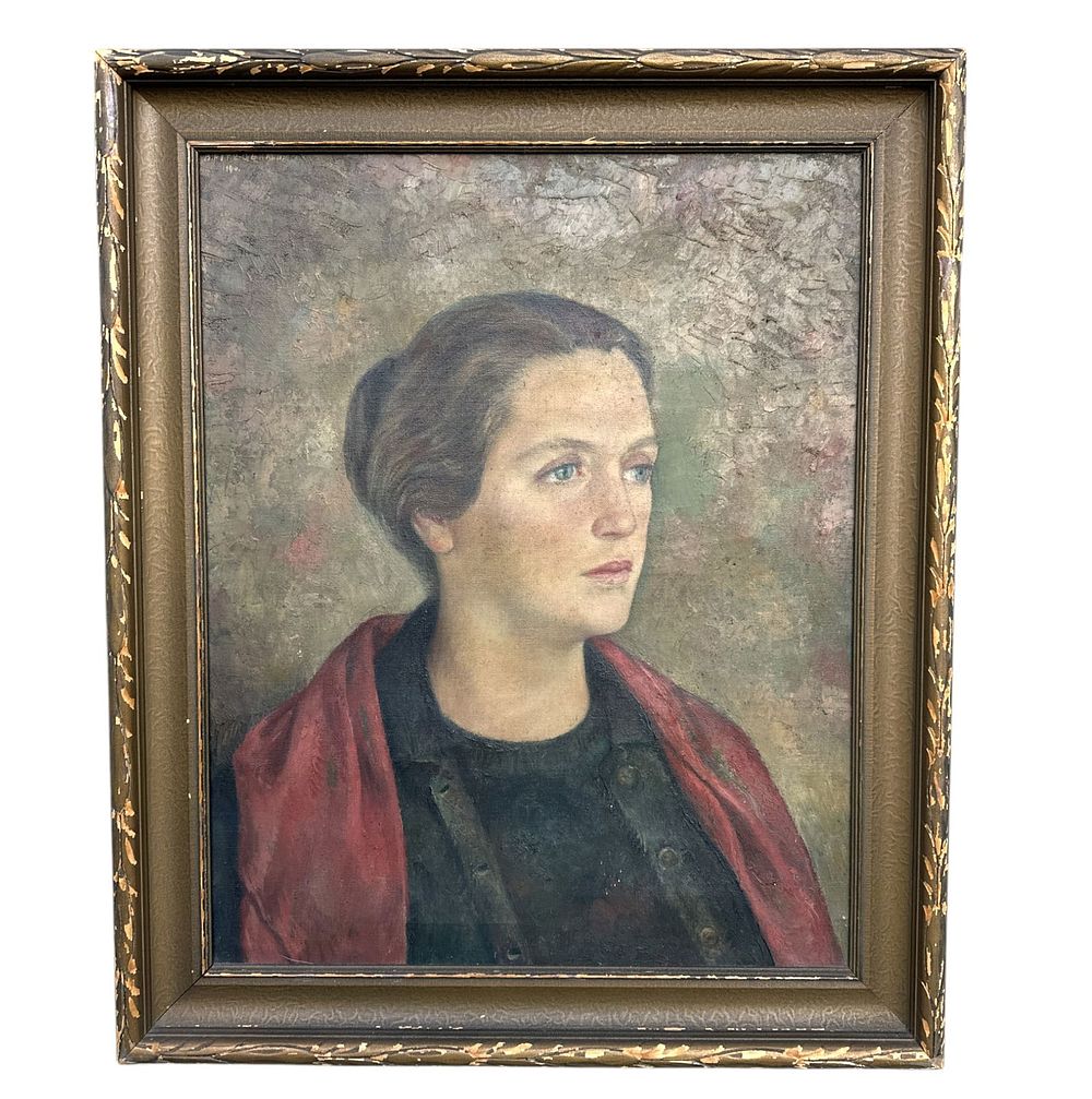 Lot 225: ANTIQUE PORTRAIT JANE MARION REDDEN OIL ON CANVAS