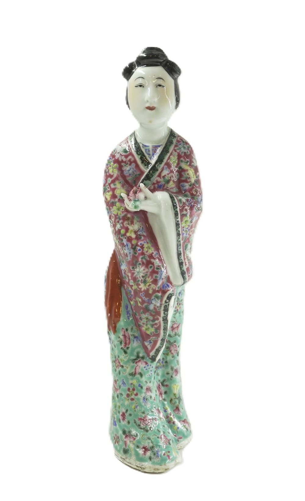 Lot 240: CHINESE ENAMELED FAMILLE ROSE PORCELAIN FIGURINE