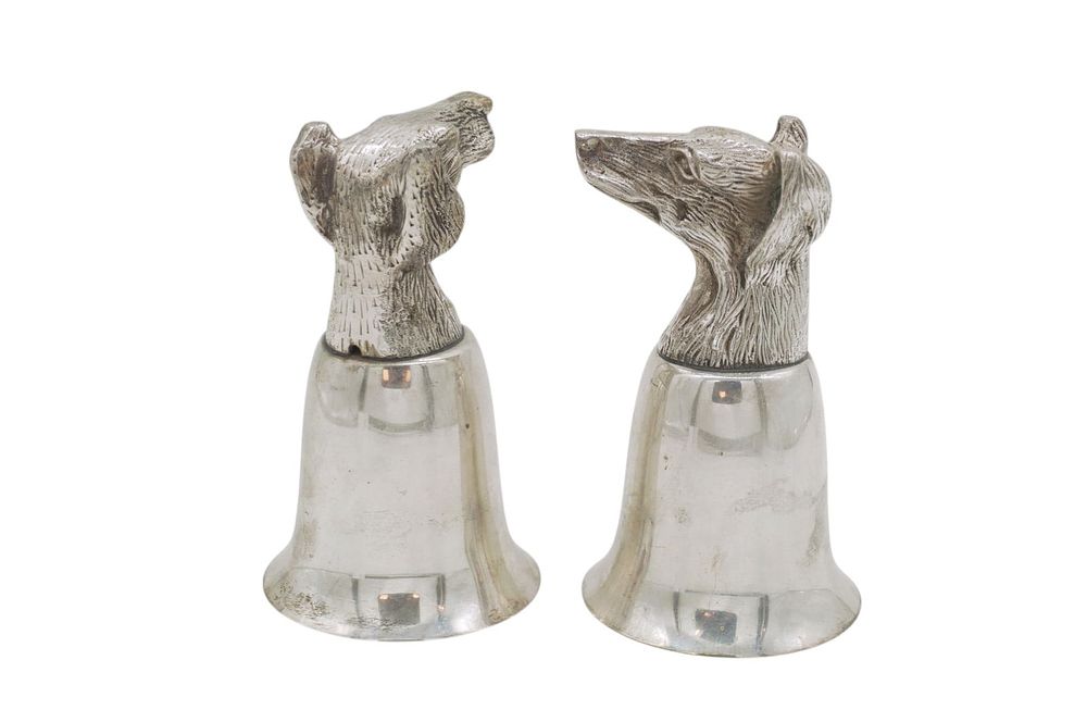 Lot 250: PAIR OF SILVER PLATED HOUND STIRRUP CUPS