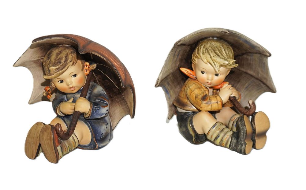 Lot 262: 2 VINTAGE LARGE HUMMEL BOY & GIRL WITH UMBRELLA