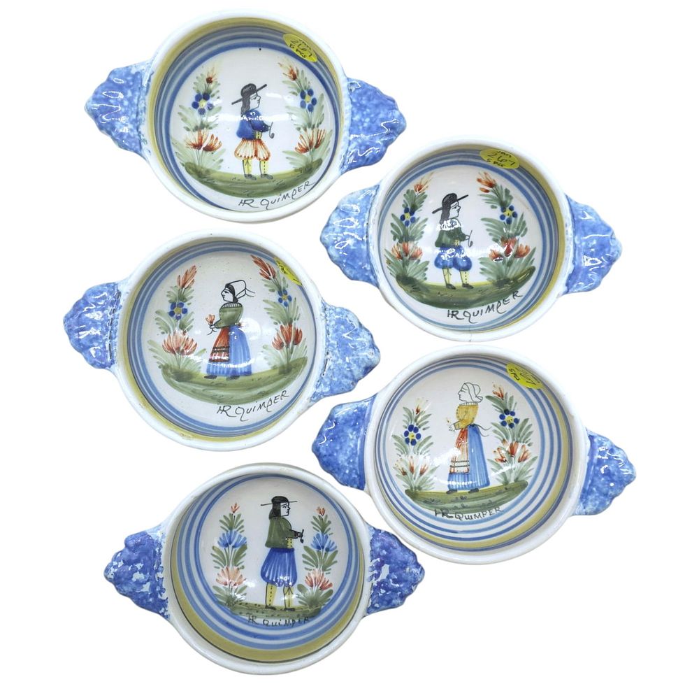 Lot 267: 5 HENRIOT HR QUIMPER SMALL HANDLED BOWLS