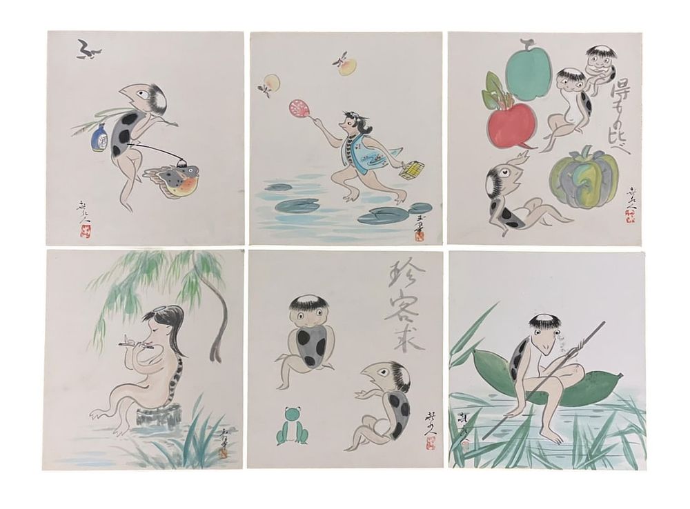 Lot 274: SET OF 6 MID CENTURY JAPANESE KAPPA WATERCOLORS