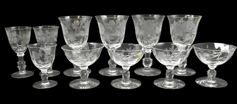 Lot 275: LOT VINTAGE HEISEY ROSE MISC. GLASSES - 11 PIECES