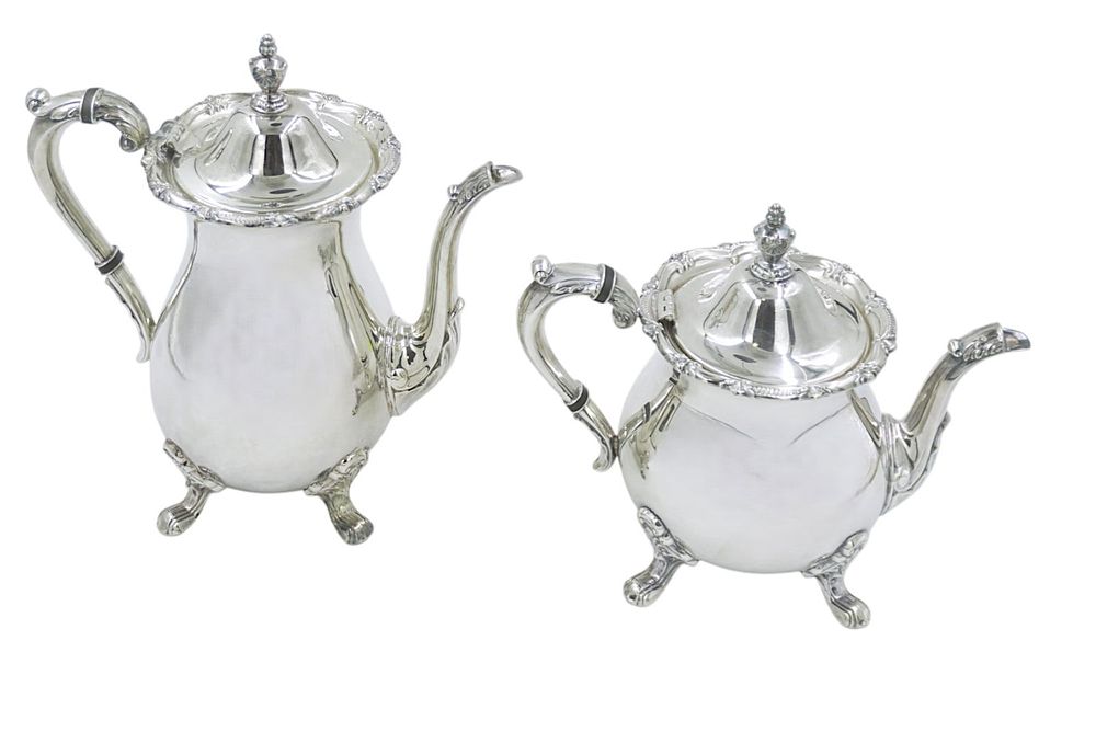 Lot 281: POOLE SILVERPLATE TEA & COFFEE POTS