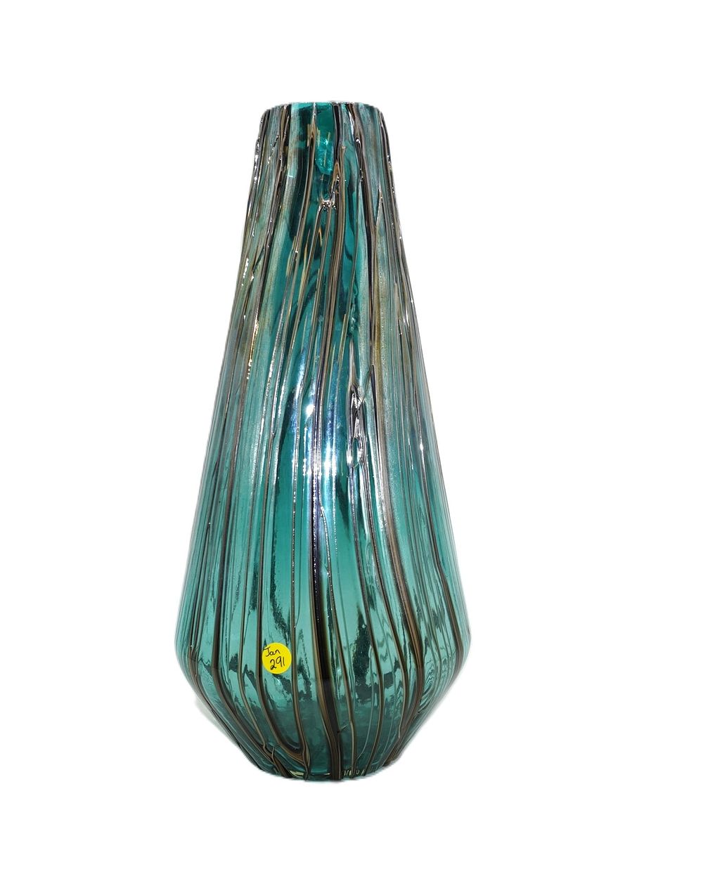 Lot 291: LARGE 17" CONTEMPORARY TEAL ART GLASS VASE