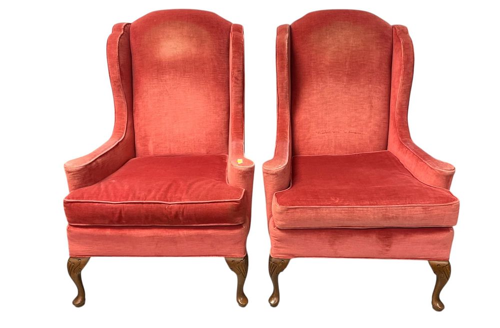 Lot 301: PAIR VINTAGE QUEEN ANNE WINGBACK CHAIRS