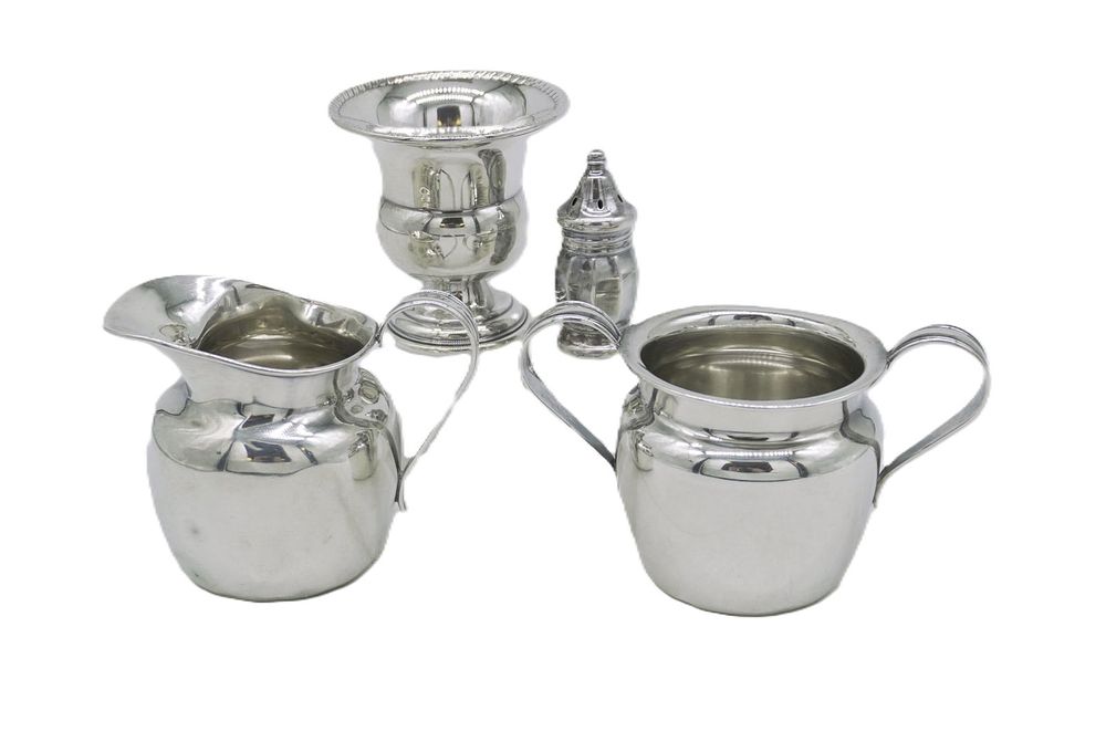 Lot 310: 4 PC STERLING SILVER CREAMER - SUGAR - TOOTHPICK -SALT