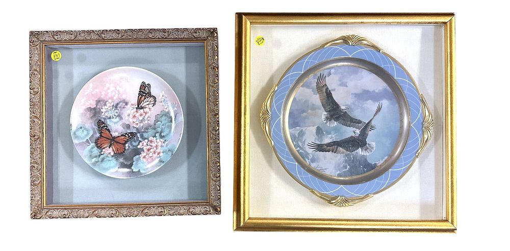Lot 337: PAIR VINTAGE CUSTOM FRAMED DECORATIVE PLATES
