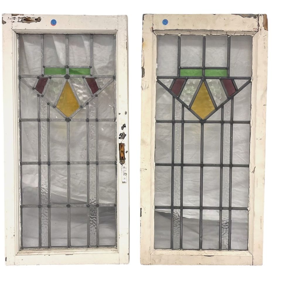 Lot 163: 2 ANTIQUE ART DECO STAINED GLASS WINDOWS