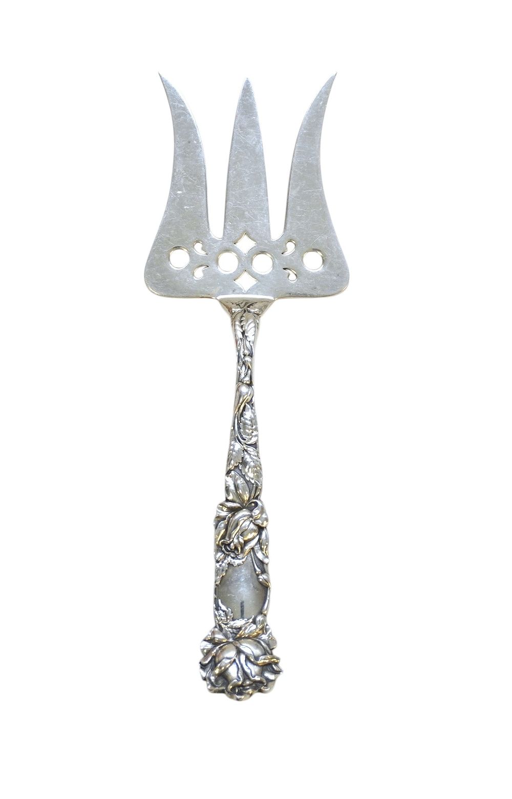 Lot 168: STERLING SILVER BRIDAL ROSE SOLID TOAST SERVING FORK