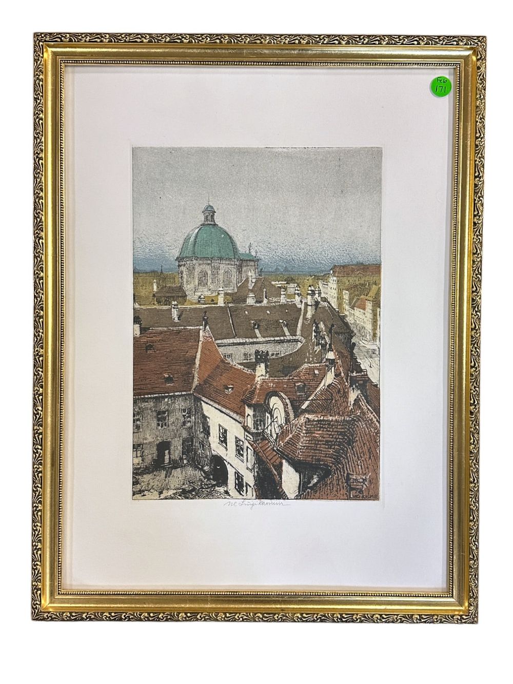Lot 171: SIGNED ETCHING LUIGI KASIMIR CITY SCENE VIENNA