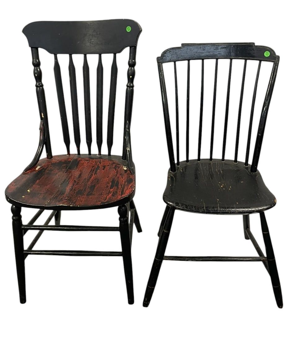 Lot 241: 2 ANTIQUE AMERICAN WINDSOR PRIMITIVE CHAIRS