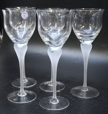 5 SEA MIST CRYSTAL WINE GLASSES. 5 Mikasa Sea Mist Crystal Wine Glasses. Each 3.25"x3.25"x9.25". 
