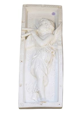 VINTAGE GLAZED TERRACOTTA 22" CHERUB WALL PLAQUE. Vintage 1940s Italian White Glazed Terracotta 