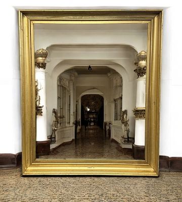 LARGE ANTIQUE GILT WOOD MIRROR 55". Large Antique Gilt Wood Mirror. Measures 55"x46"x3". 