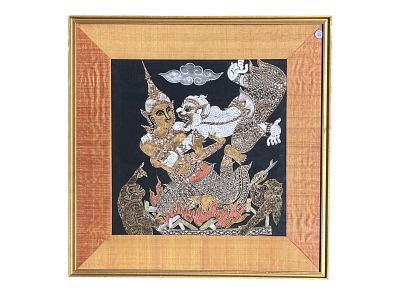 MID CENTURY BALINESE HINDU BATUAN PAINTING. Mid Century 1960 Balinese Hindu Batuan Painting on 