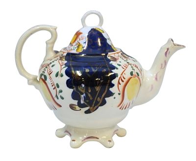 19th c GAUDY WELSH SWANSEA COTTAGE TULIP PATTERN TEAPOT. 19th C Gaudy Welsh Teapot - Swansea 