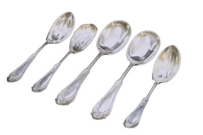 5 PC STERLING SILVER WOOD & HUGHES 1875 VENETIAN SERVING PIECES. 2 Sugar Spoons 6 3/8". 1 Sugar 