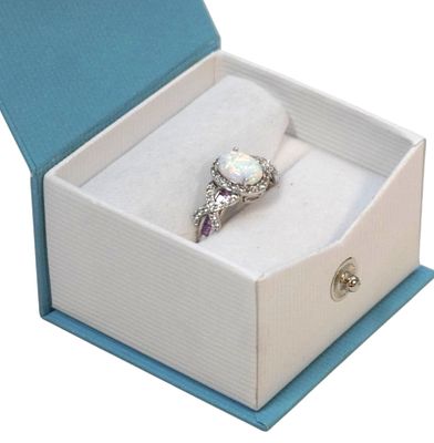 WHITE OPAL & PINK SAPPHIRE STERLING RING Sz 7. White Opal and Pink Sapphire Sterling Silver 