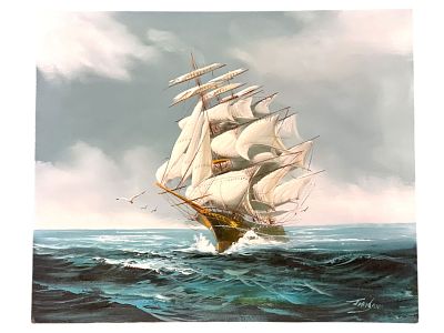 HEWITT R. JACKSON (1914-2007) OIL PAINTING CLIPPER SHIP. Hewitt R. Jackson (1914-2007) Oil on 
