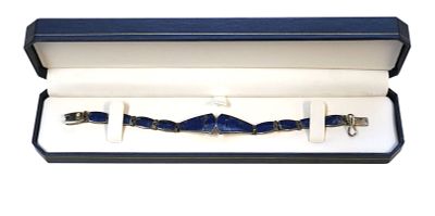 VINTAGE LAPIS INLAY AND STERLING SILVER PANEL BRACELET. Vintage Lapis Inlay and Sterling Silver 
