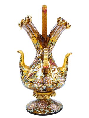 ANTIQUE MOSER ENAMELED ART GLASS DECANTER. Superb Moser Enameled Art Glass Decanter, Spouts on 