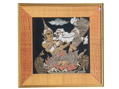 MID CENTURY BALINESE HINDU BATUAN PAINTING. Mid Century 1960 Balinese Hindu Batuan Painting on 