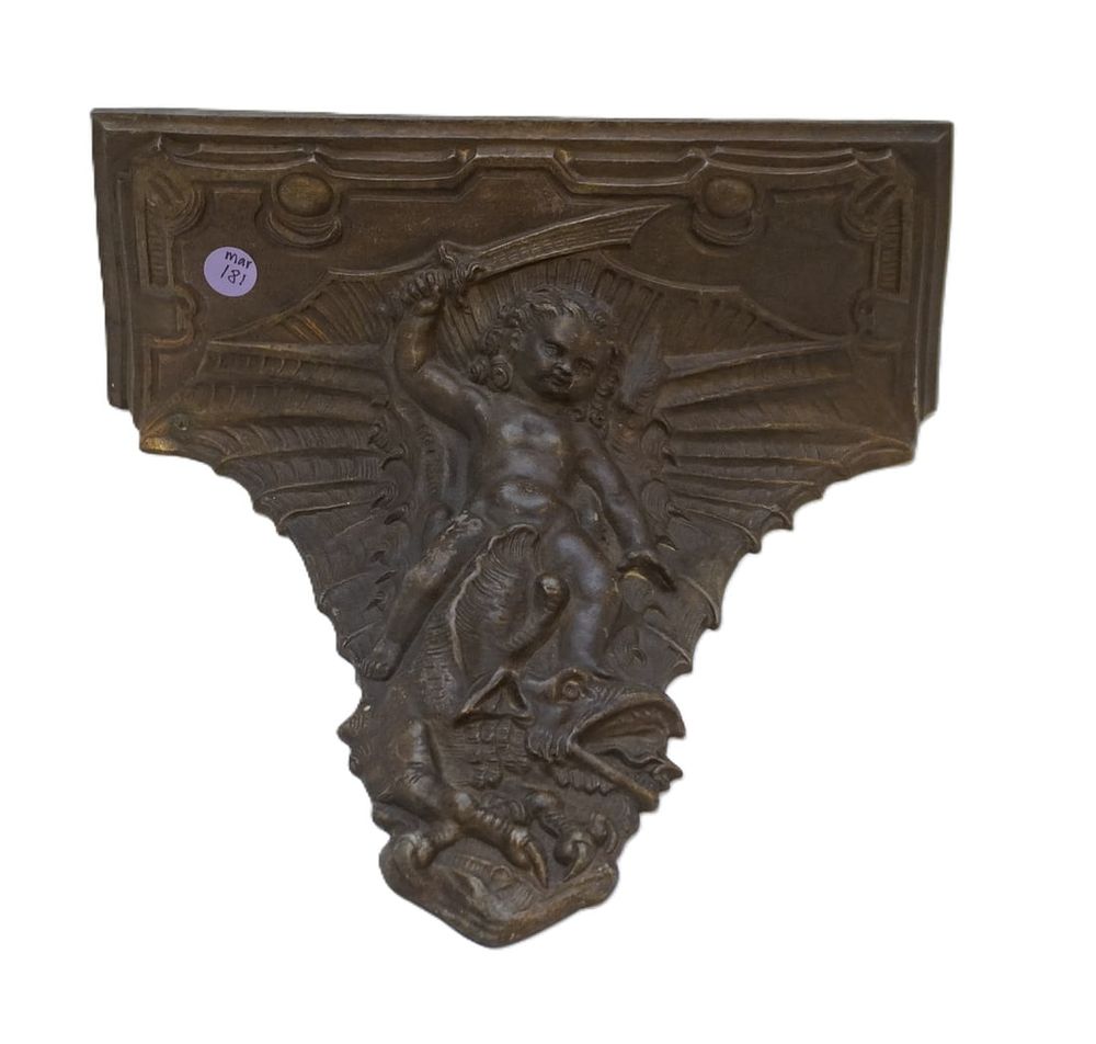 Lot 181: ANTIQUE GOTHIC ST MICHAEL & THE DRAGON SCONCE / CORBEL