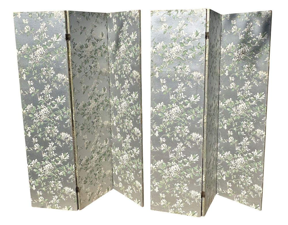 Lot 197: PAIR OF VINTAGE 1930S 3 PANEL ROOM DIVIDERS / DRESSING SCREENS