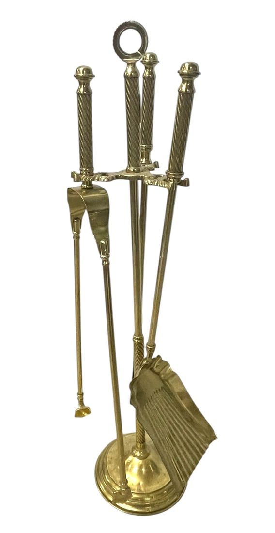 Lot 220: ORNATE BRASS FIREPLACE TOOL SET - 4 PIECES