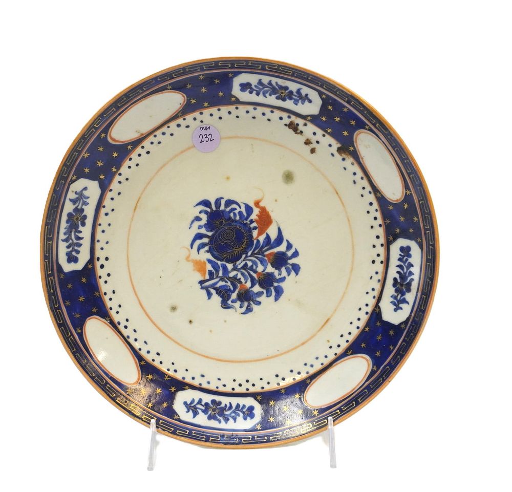 Lot 232: ANTIQUE CANTON BLUE GLAZED FLORAL PLATE