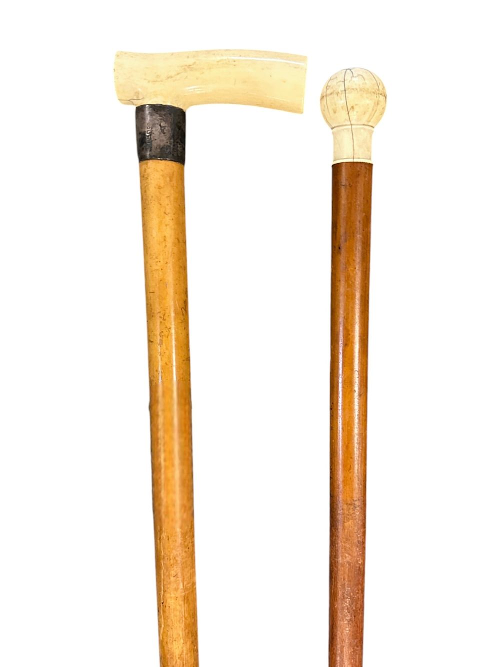 Lot 257: TWO GENTLEMANS WALKING STICKS/ CANES WITH BONE HANDLES