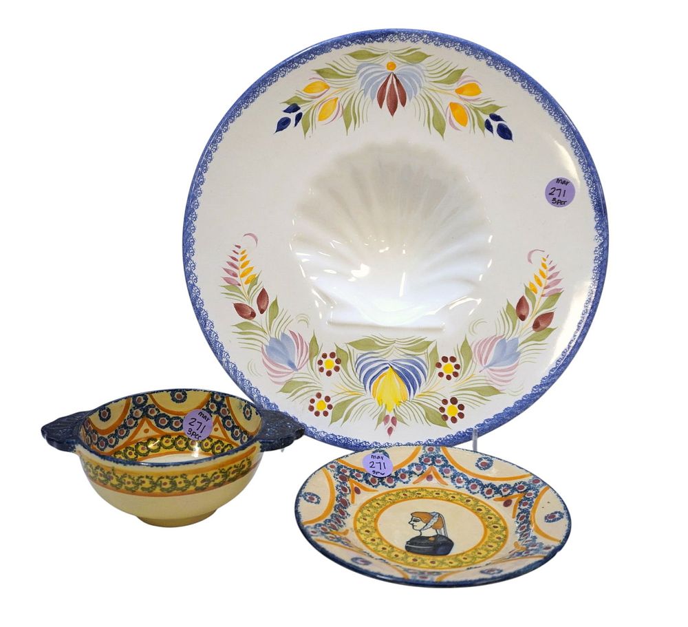 Lot 271: RARE QUIMPER DISH, LUG BOWL, AND SAUCER