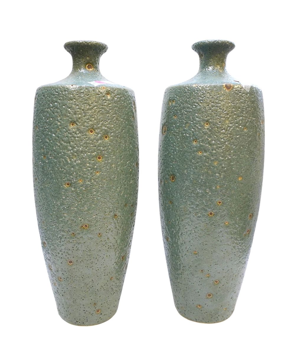 Lot 265: PAIR LARGE TEXTURED STUDIO POTTERY VASE