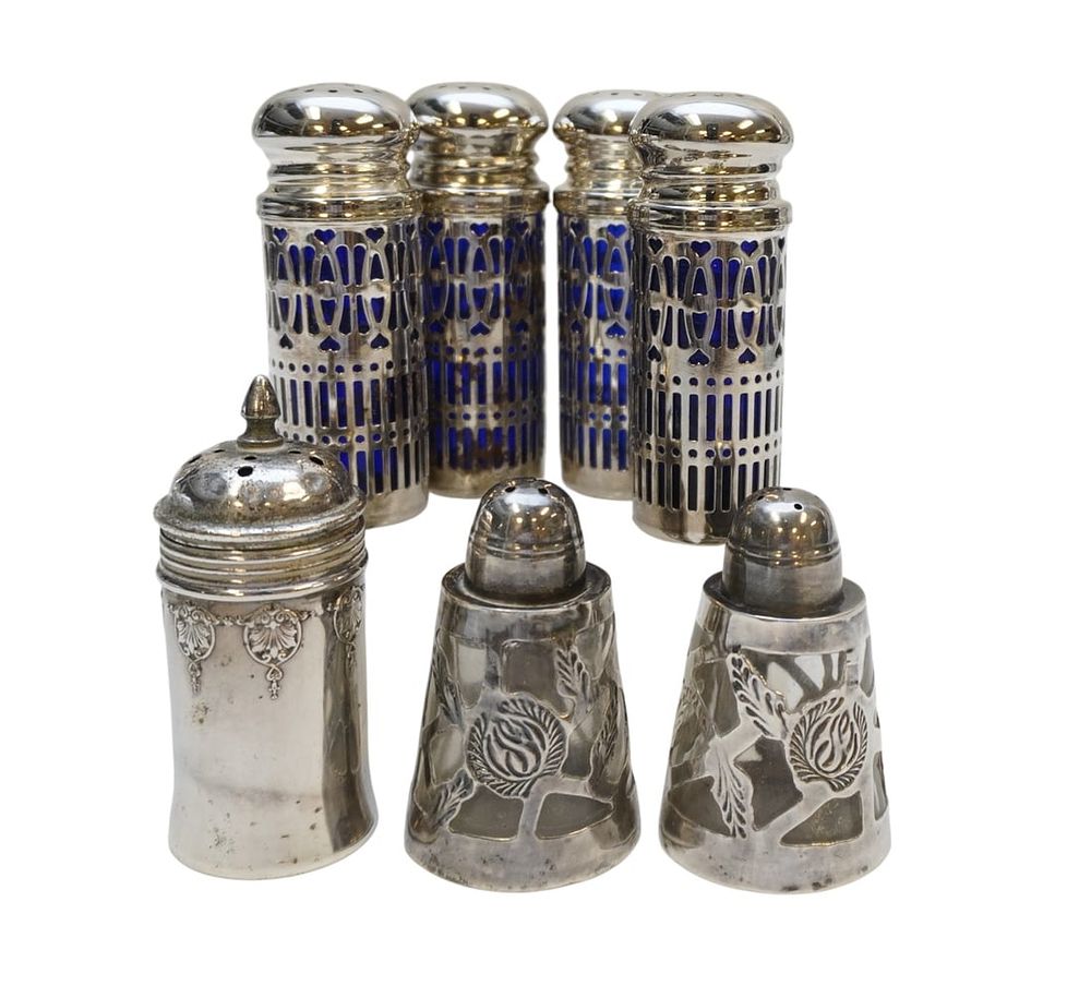 Lot 289: 7 SALTS INCL 4 COBALT INSERT 2 STERLING OVERLAY