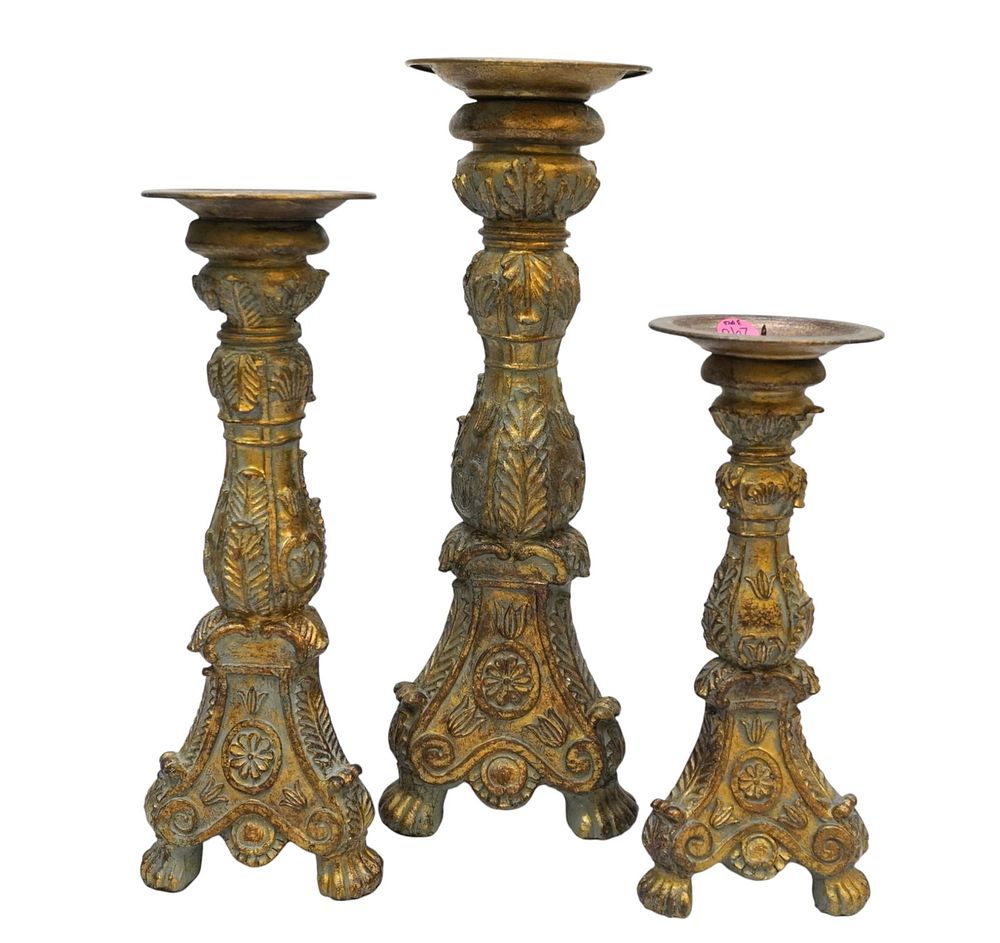 Lot 290: TRIO OF ORNATE CANDLE HOLDERS