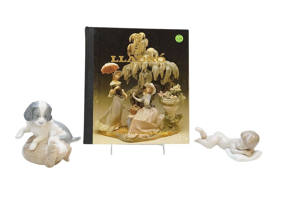 Lot 234: 3 PC LLADRO PORCELAIN - BOOK - PUPPIES - BABY