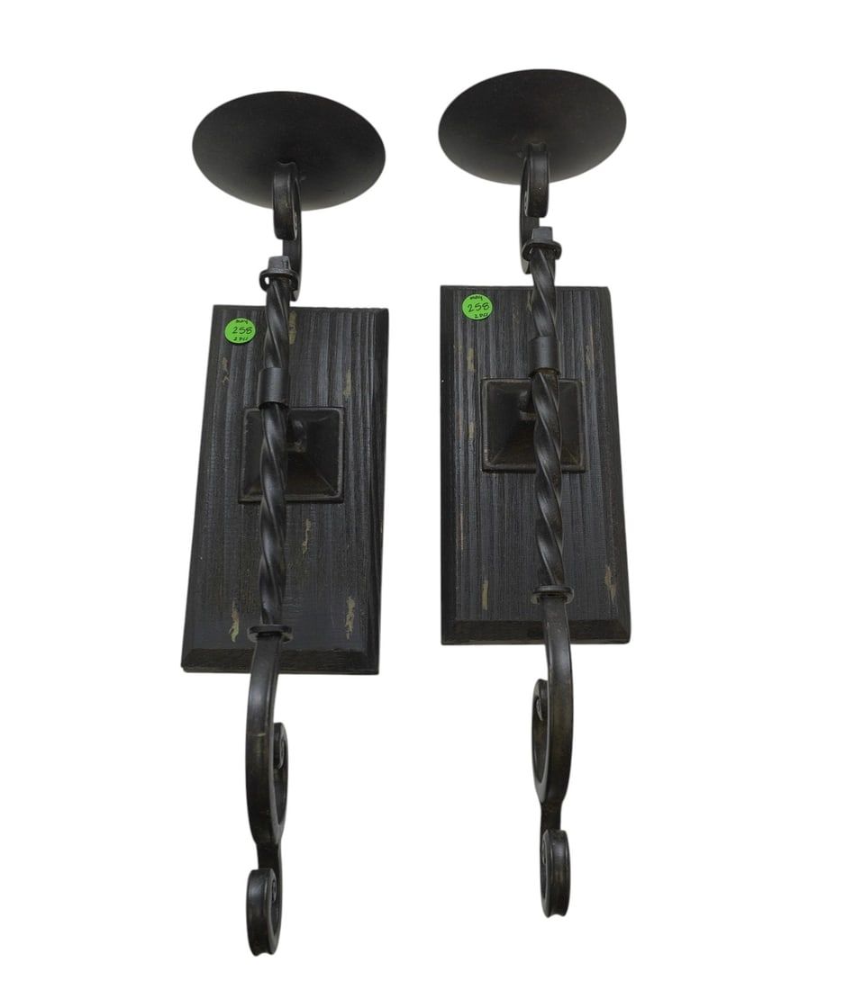 Lot 258: PAIR OF RUSTIC WALL MOUNTED CANDLE HOLDERS